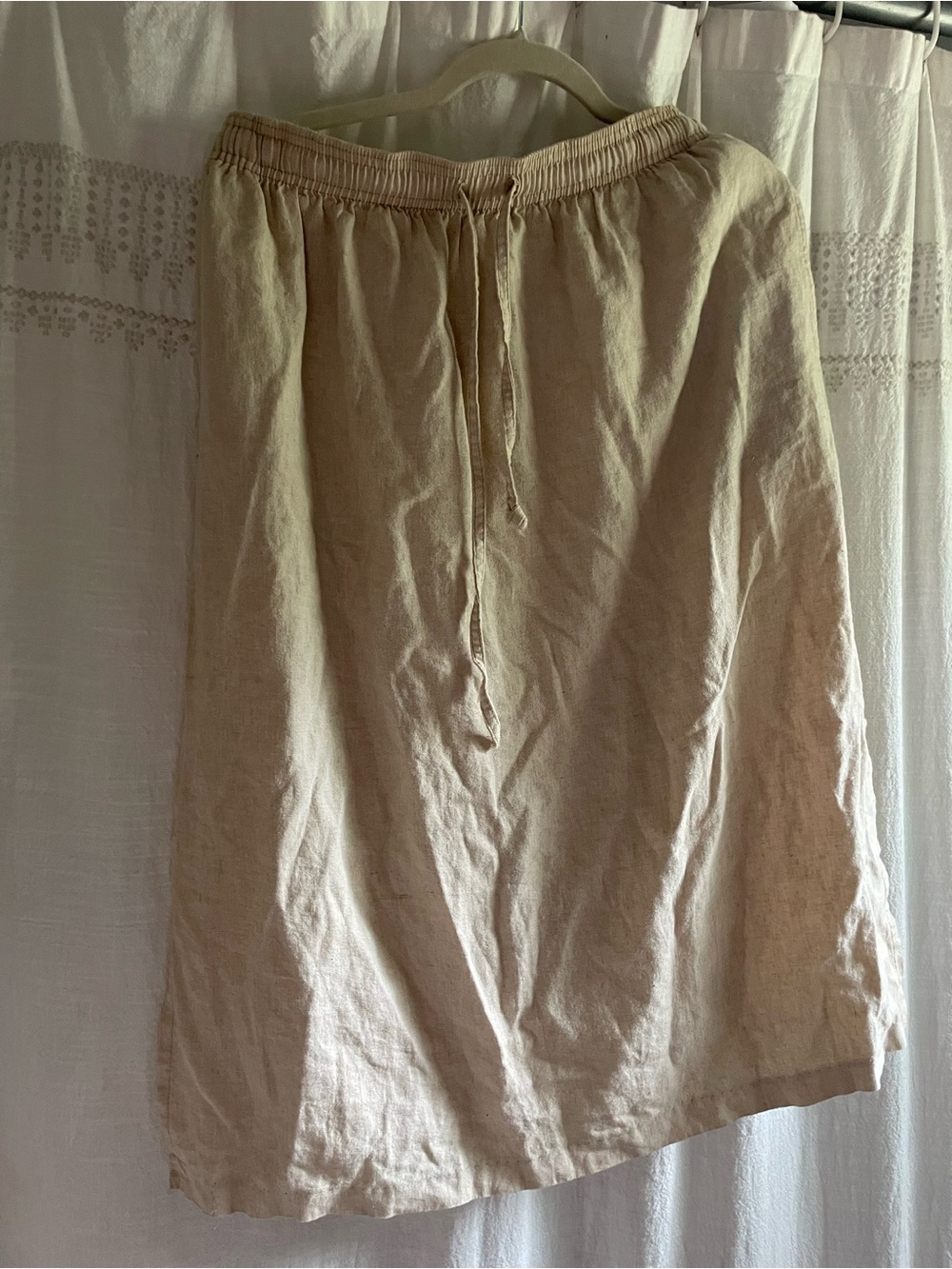 Beige Drawstring Linen Skirt